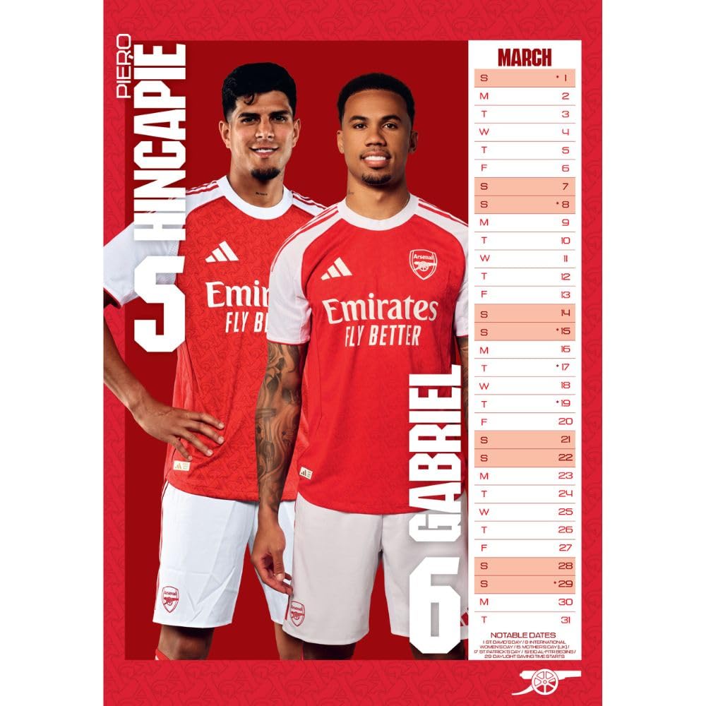 Arsenal FC A3 Calendar 2026