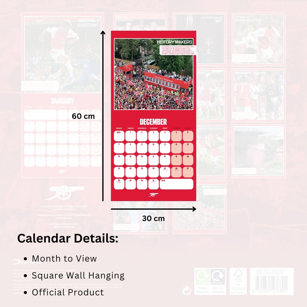 Arsenal FC Legends Square Calendar 2026