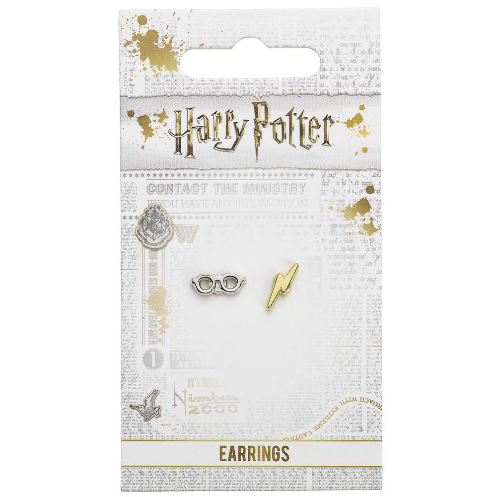 Harry Potter Silver Plated Lightning Bolt & Glasses Stud Earrings
