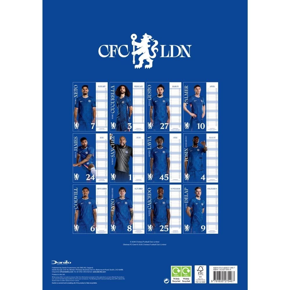 Chelsea FC A3 Calendar 2026, Birthday, Christmas Gift Official Product