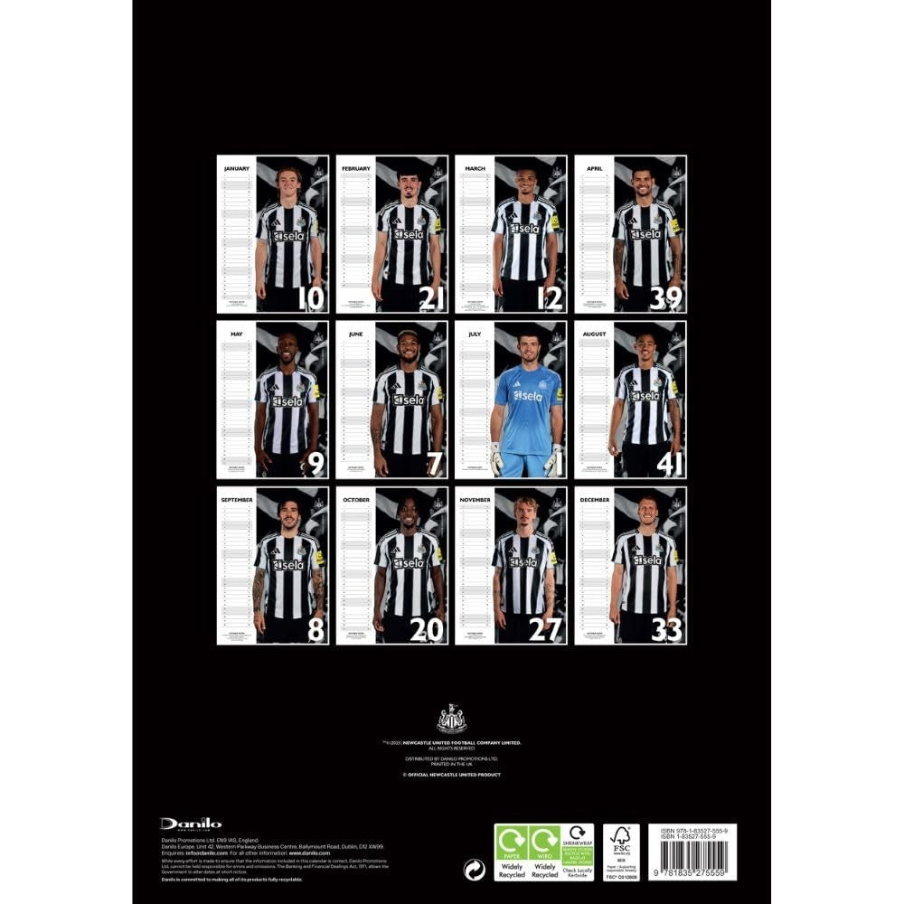 Newcastle United FC A3 Calendar 2026, Birthday, Christmas Gift Official Product