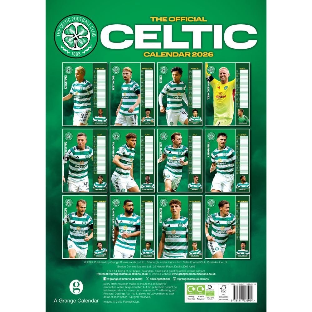 2026 Calendar Celtic FC Month to View A3 Football Calendar Official Product
