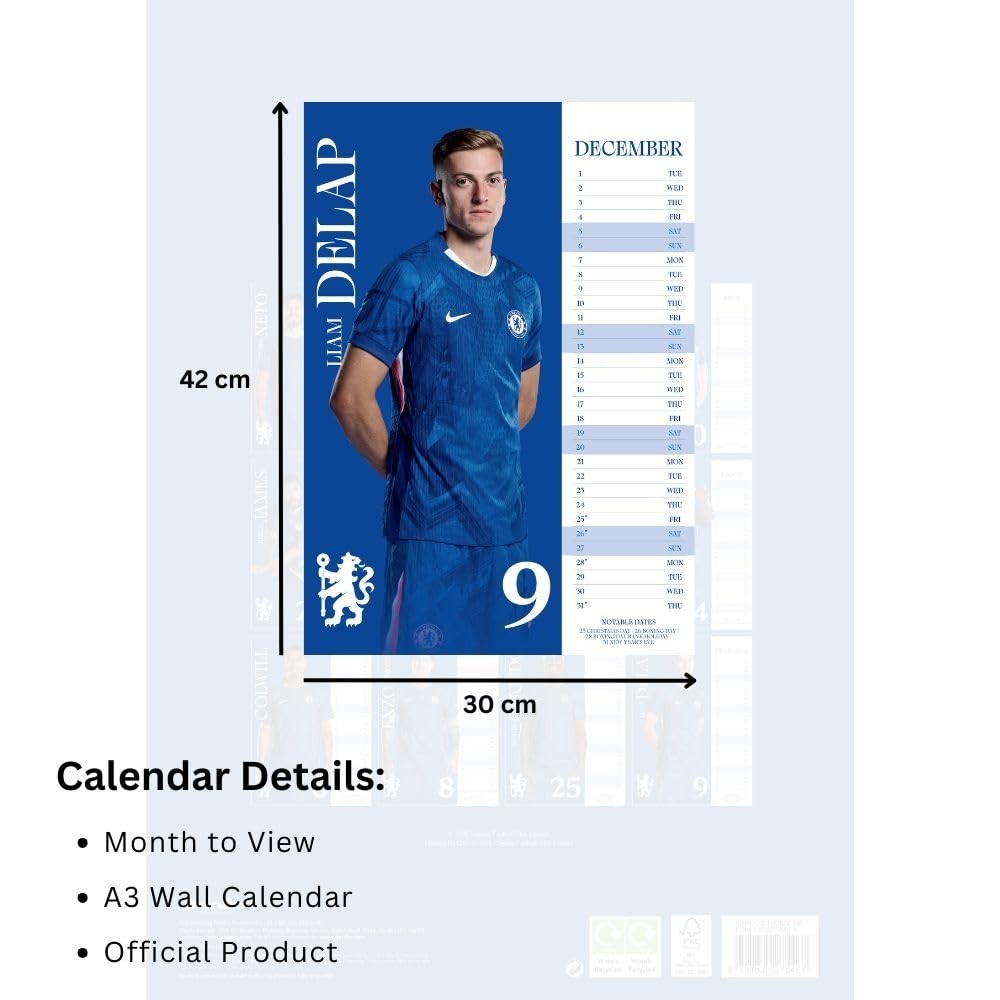 Chelsea FC A3 Calendar 2026, Birthday, Christmas Gift Official Product