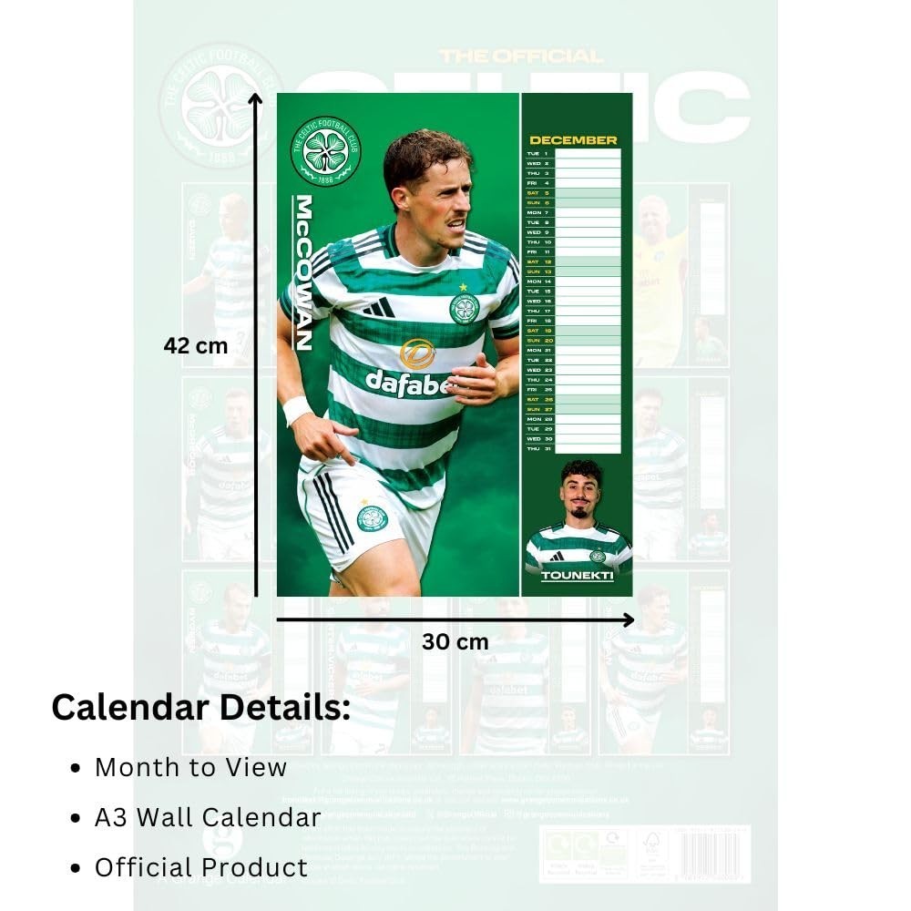 2026 Calendar Celtic FC Month to View A3 Football Calendar Official Product