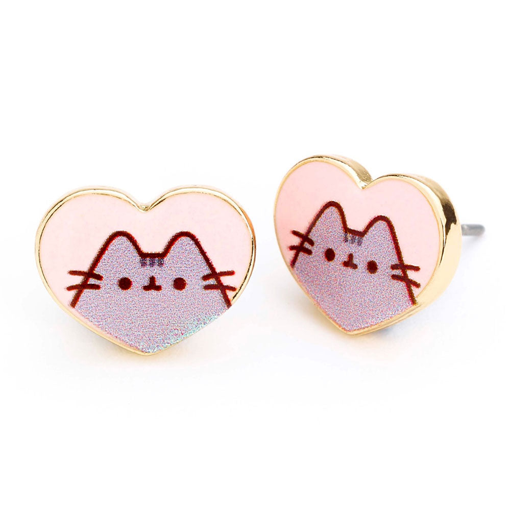 Pusheen Gold Plated Heart Stud Earrings