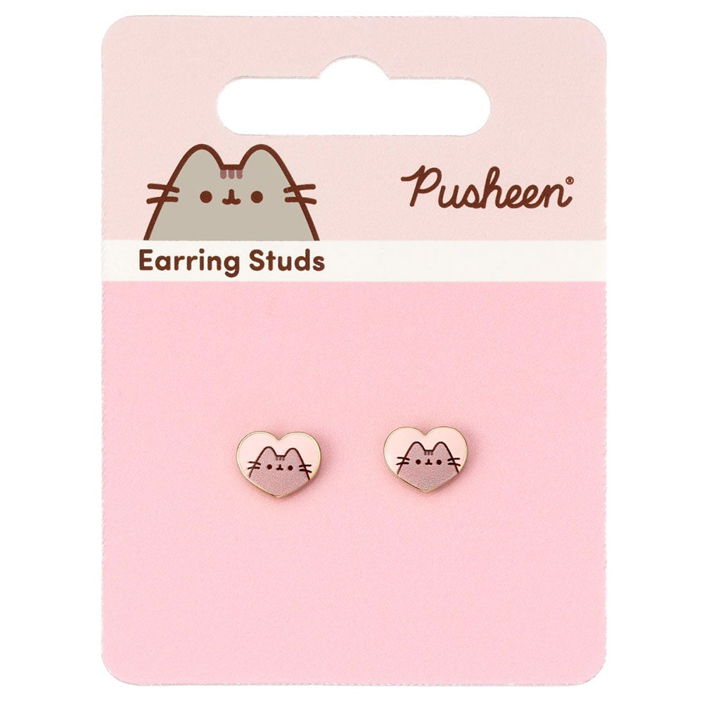 Pusheen Gold Plated Heart Stud Earrings