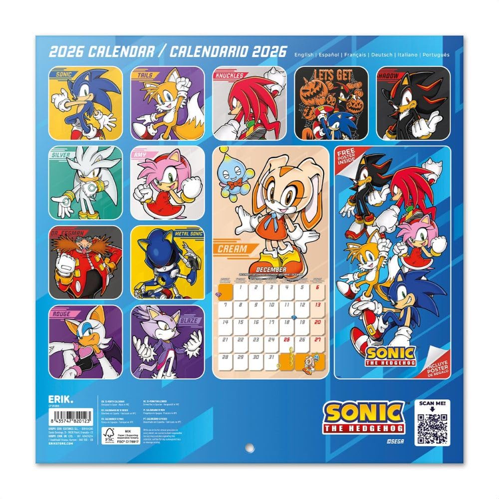 Sonic The Hedgehog Square Calendar 2026
