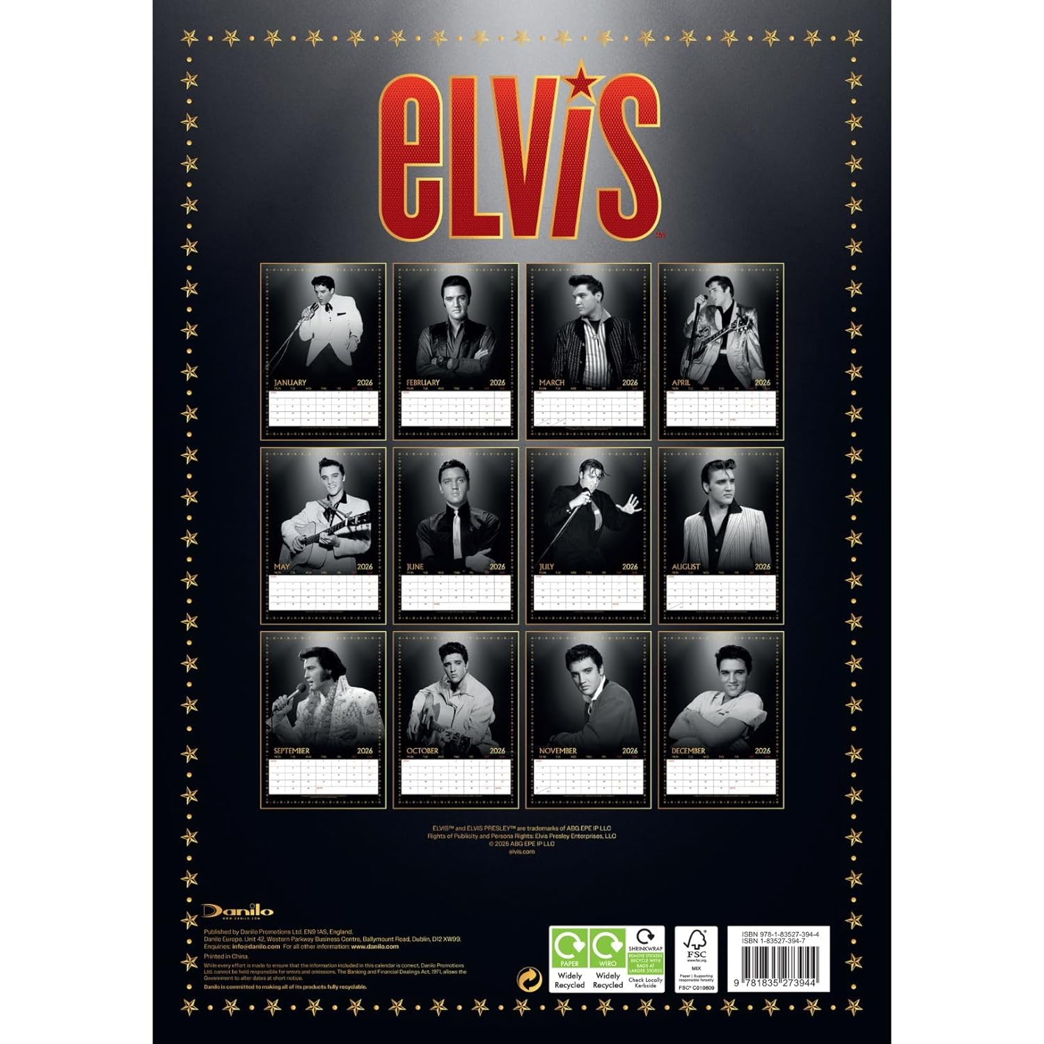 Elvis Presley A3 Calendar 2026