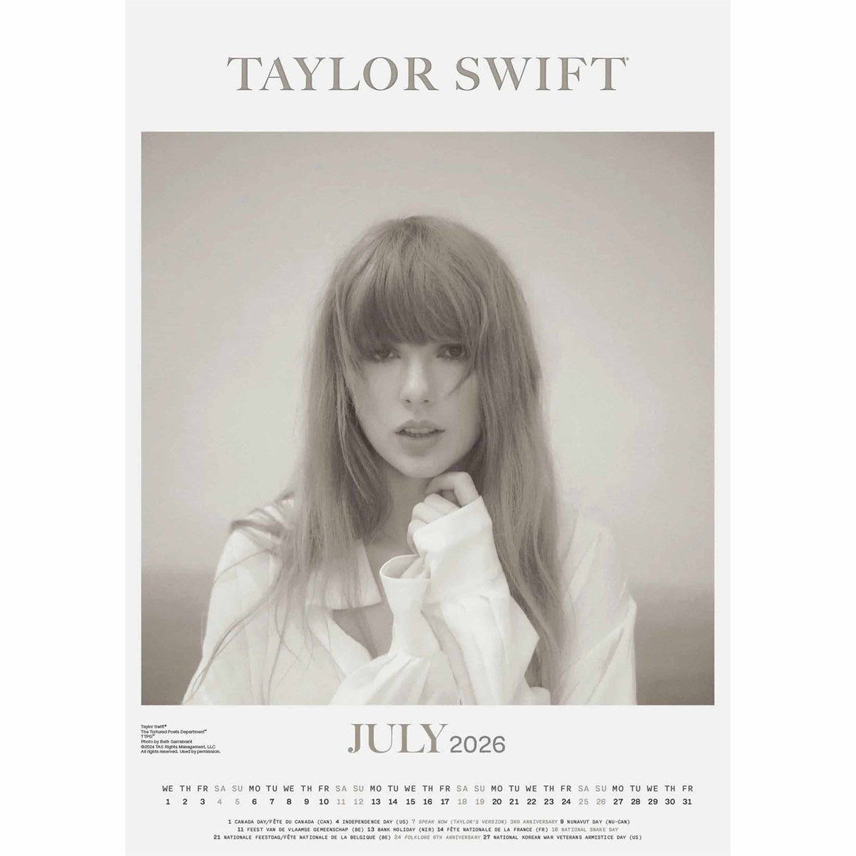 Taylor Swift A3 Calendar 2026