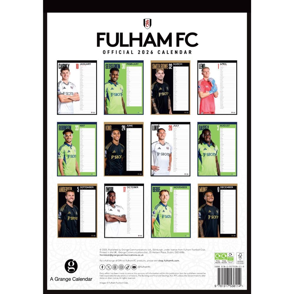 Fulham FC A3 Calendar 2026