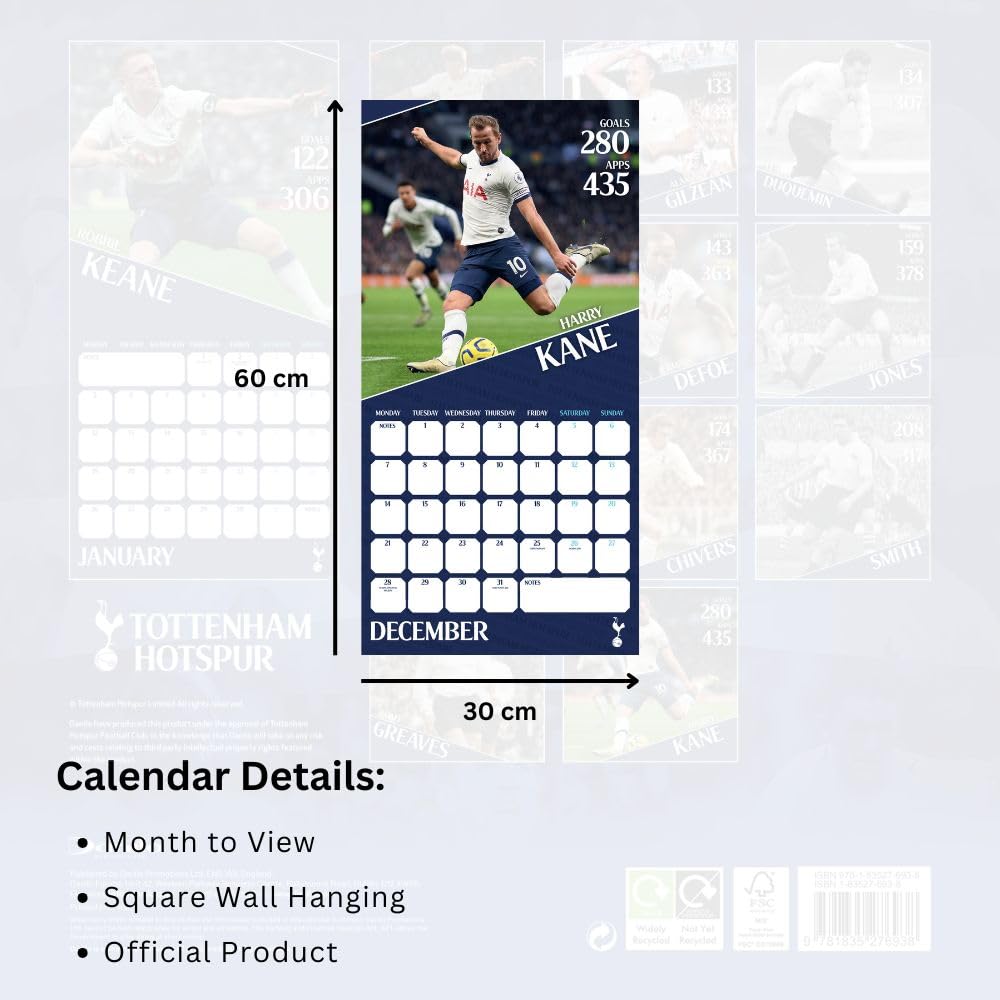 Tottenham Hotspur FC Legends Square Calendar 2026