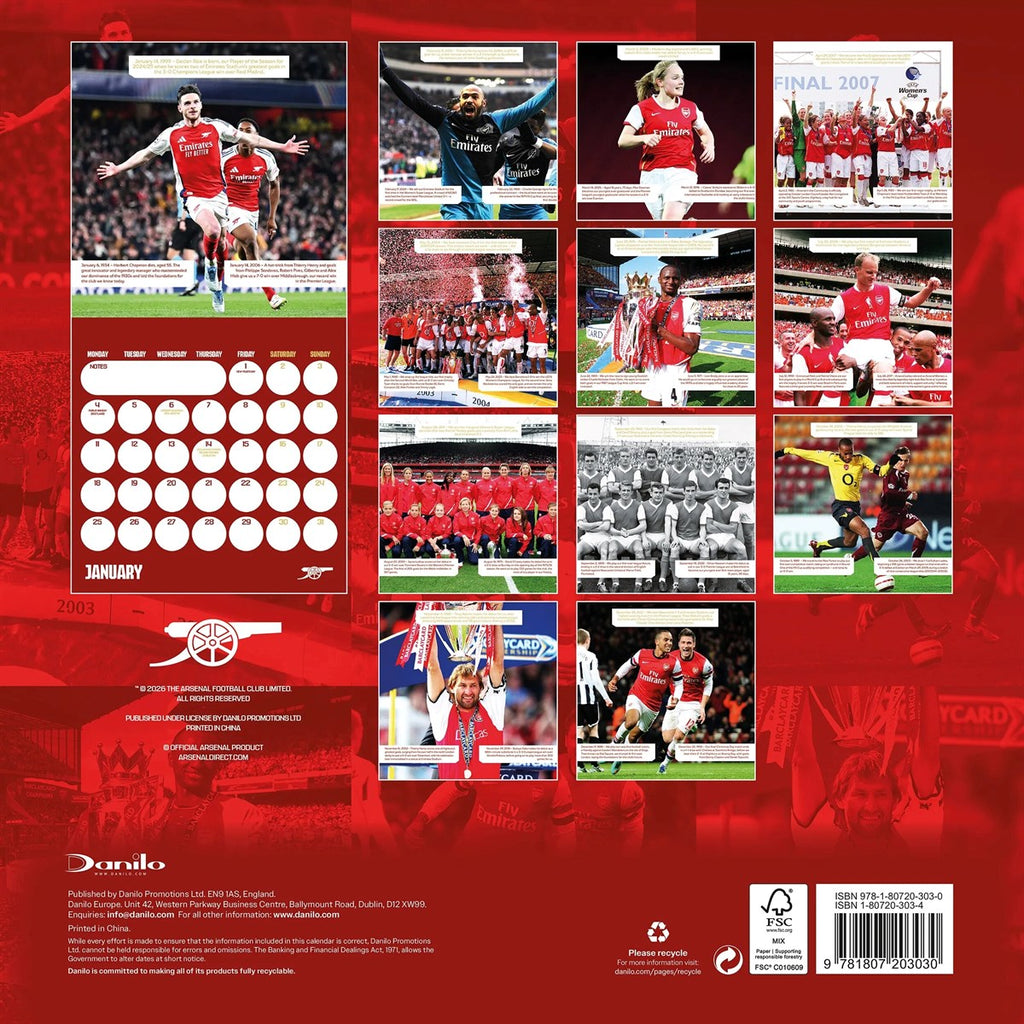 Arsenal FC Legends Square Calendar 2027