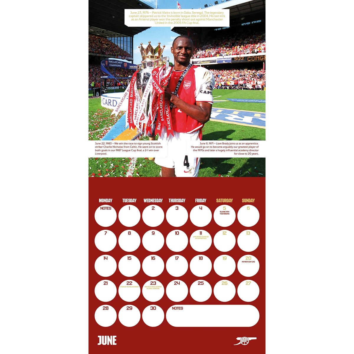 Arsenal FC Legends Square Calendar 2027