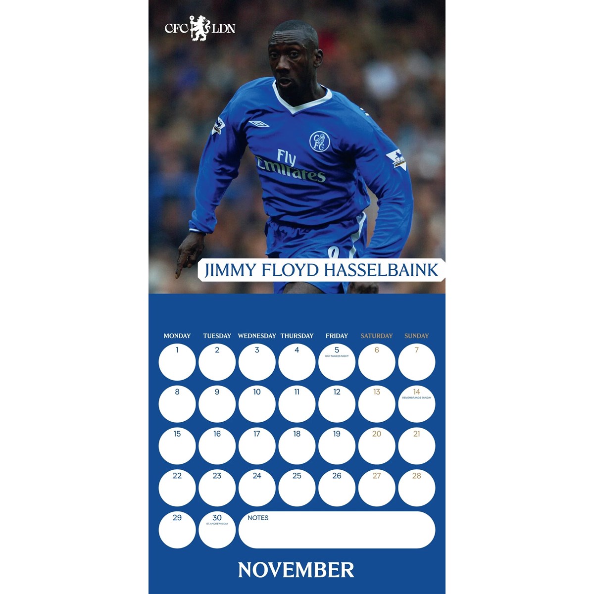 Chelsea FC Legends Square Calendar 2027 inside page