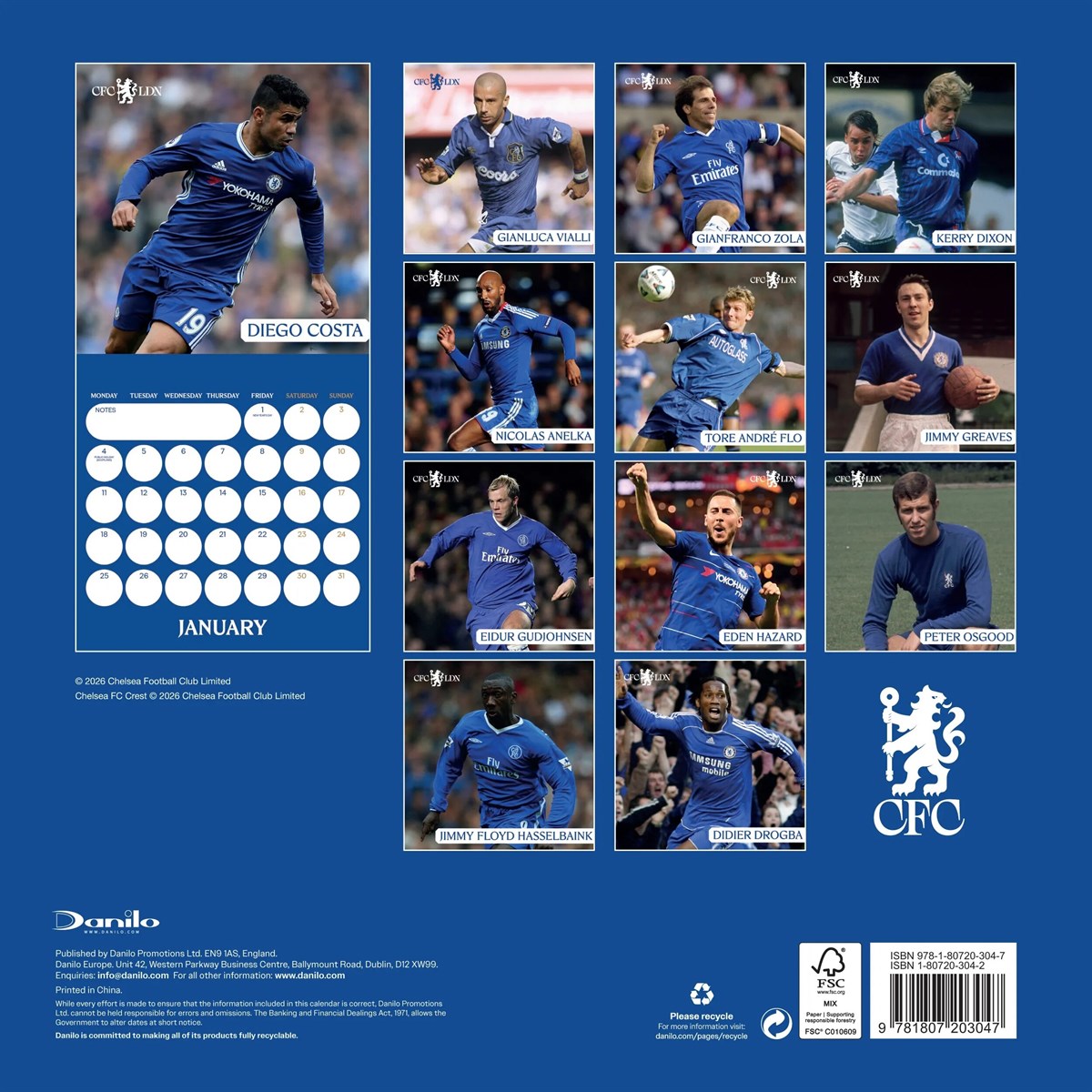 Chelsea FC Legends Square Calendar 2027 calendar overview