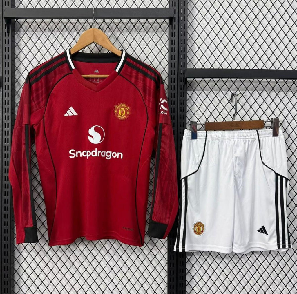 25/26 Kids Manchester United Home Long Sleeve Jersey22025-10-26
