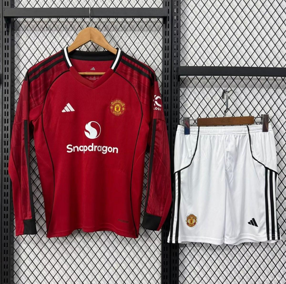 25/26 Kids Manchester United Home Long Sleeve Jersey22025-10-26