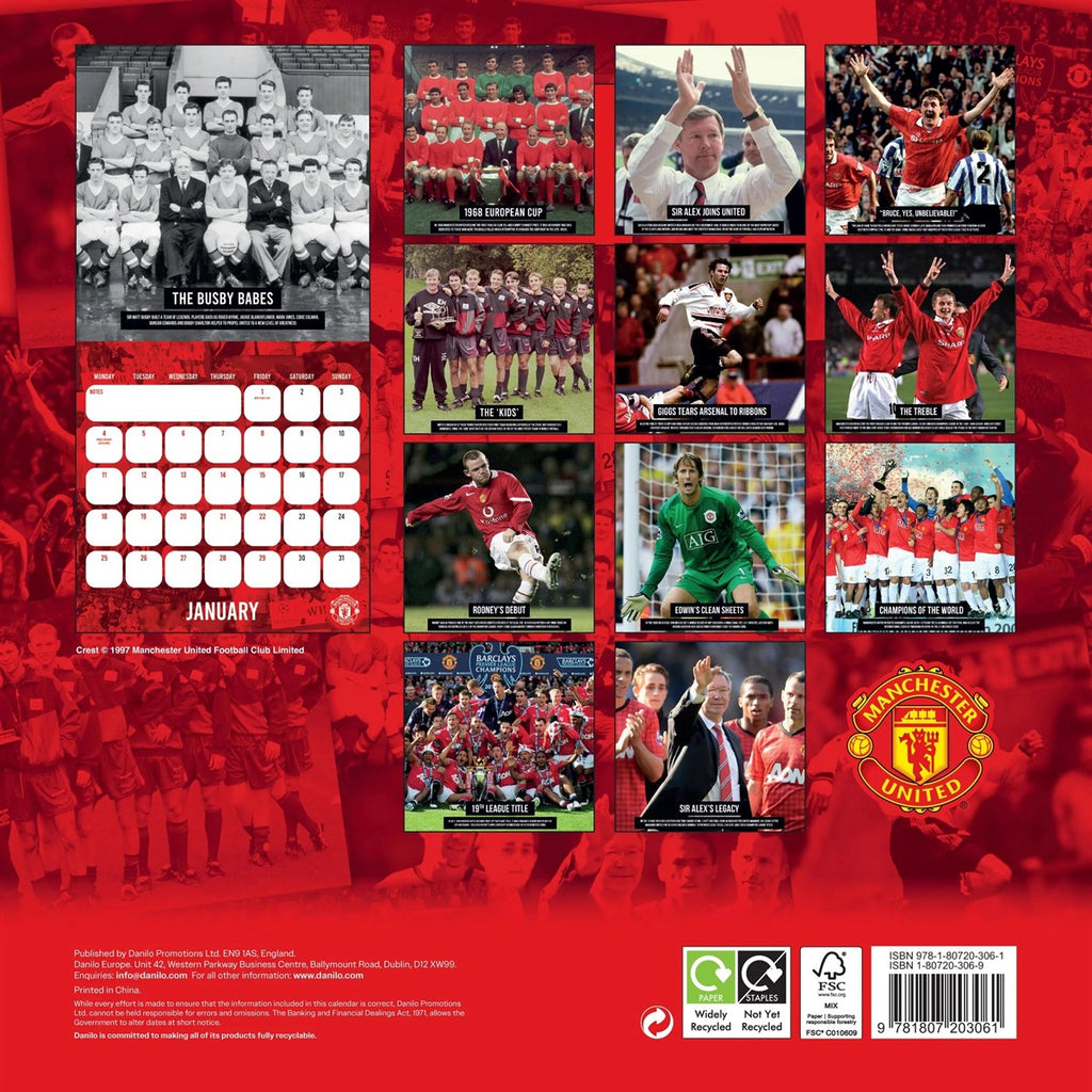 Manchester United FC Legends Square Calendar 2027 calendar overview