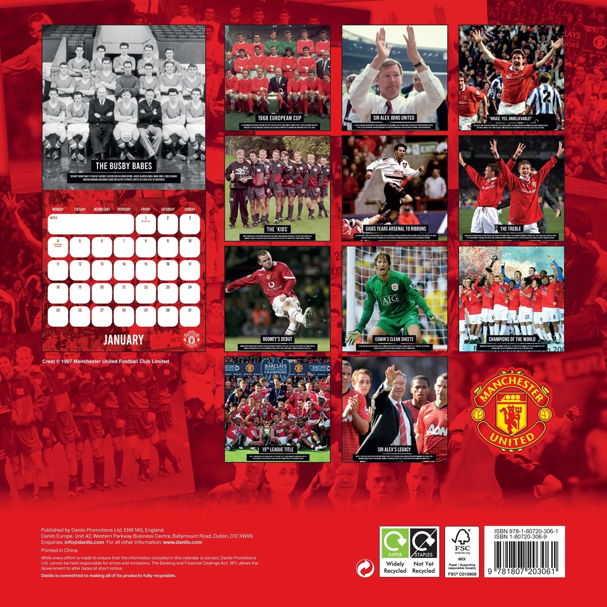 Manchester United FC Legends Square Calendar 2027 calendar overview